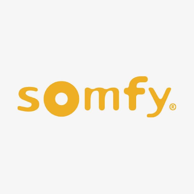 Logo Somfy jaune sur fond gris