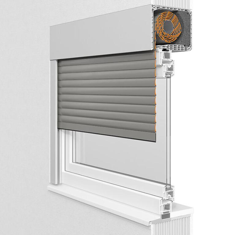 Coupe transversale des systèmes ROMA volets roulants bloc-baie Rollbloc dB